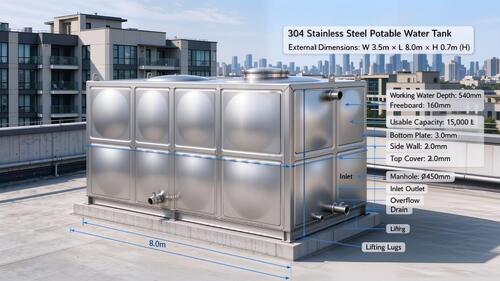 Laatste bedrijfscasus over 15,000L 304 Stainless Steel Potable Water Tank for Commercial Apartment Rooftop Water Supply