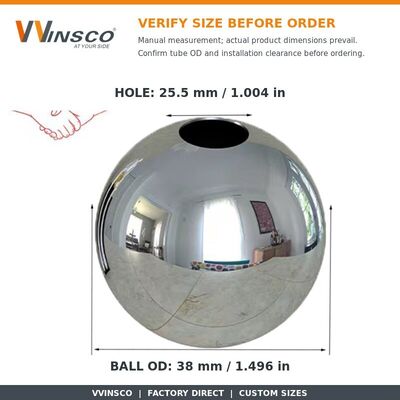 AISI 201 304 SS Handrail Decoratie Fittings 51mm 60mm Diameter Roestvrijstalen Holle Bal Voor 19mm Ronde Pipe