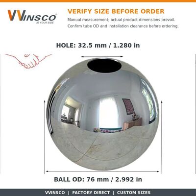 AISI 201 304 SS Handrail Decoratie Fittings 51mm 60mm Diameter Roestvrijstalen Holle Bal Voor 19mm Ronde Pipe