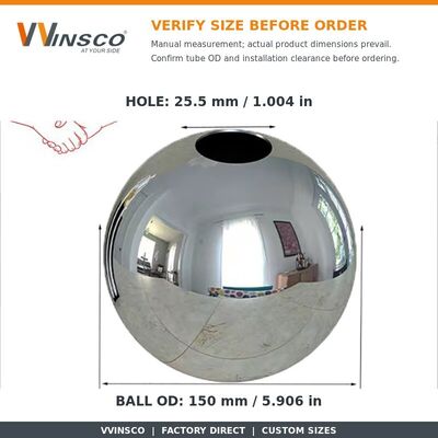 AISI 201 304 SS Handrail Decoratie Fittings 51mm 60mm Diameter Roestvrijstalen Holle Bal Voor 19mm Ronde Pipe