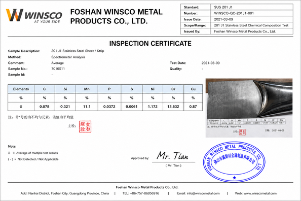 China (GuangDong)Foshan Winsco Metal Products Co., Ltd. certificaten